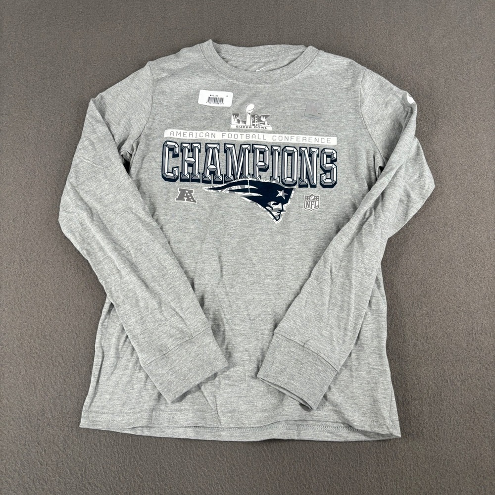 Nike New England Patriots AFC Champions Shirt Mens Size M Gray Long Sleeve